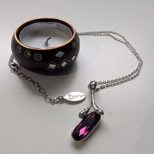 Borun Crystal Silver Chain Necklace Silver Pendant Large Purple & White Crystals